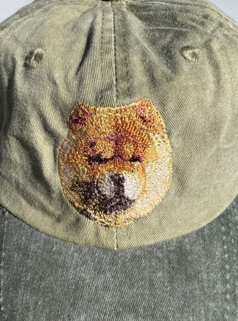 Dog embroidery cotton dad cap[Khaki]-Chow Chow