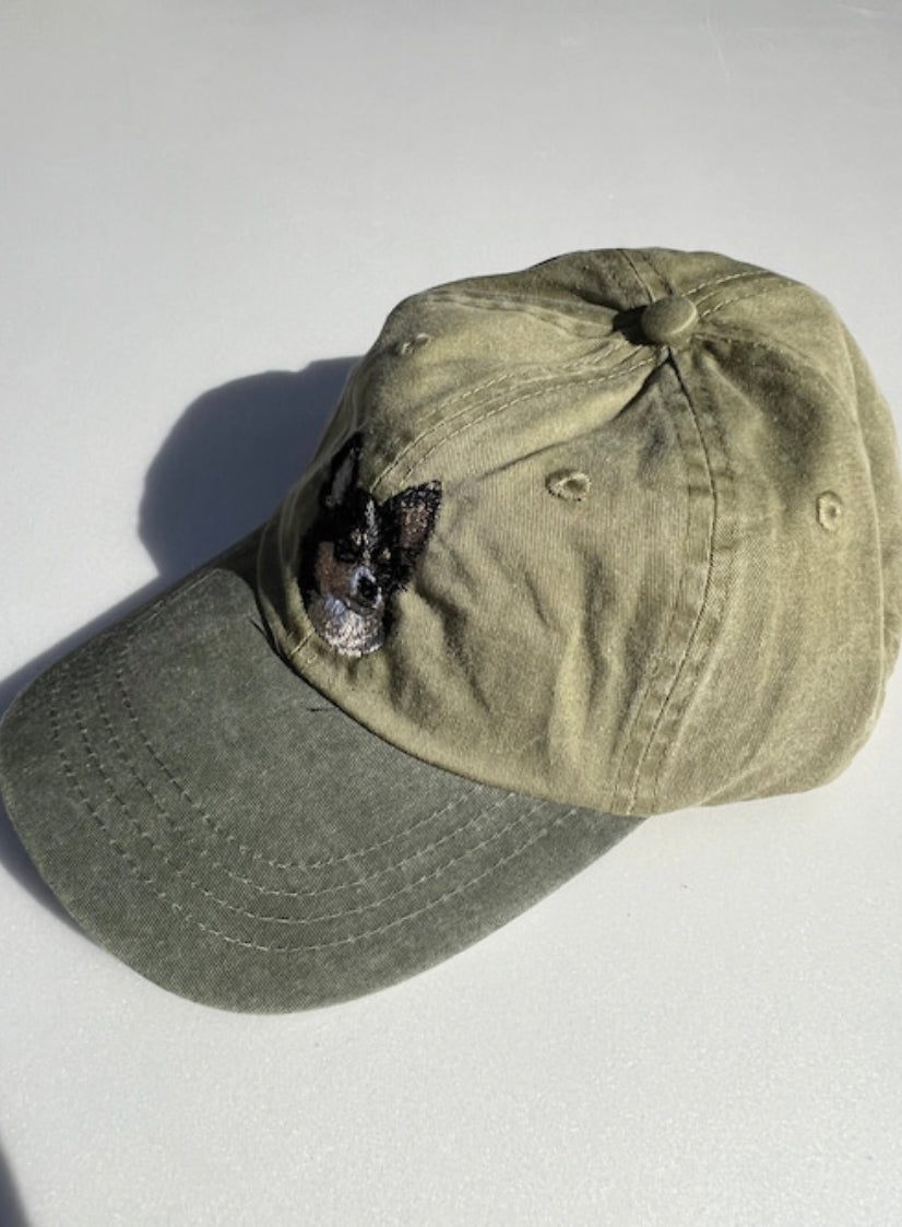 Dog embroidery cotton dad cap[Khaki]-Chihuahua(Black)