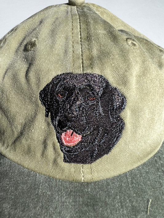 Dog embroidery cotton dad cap[Khaki]-Black Labrador