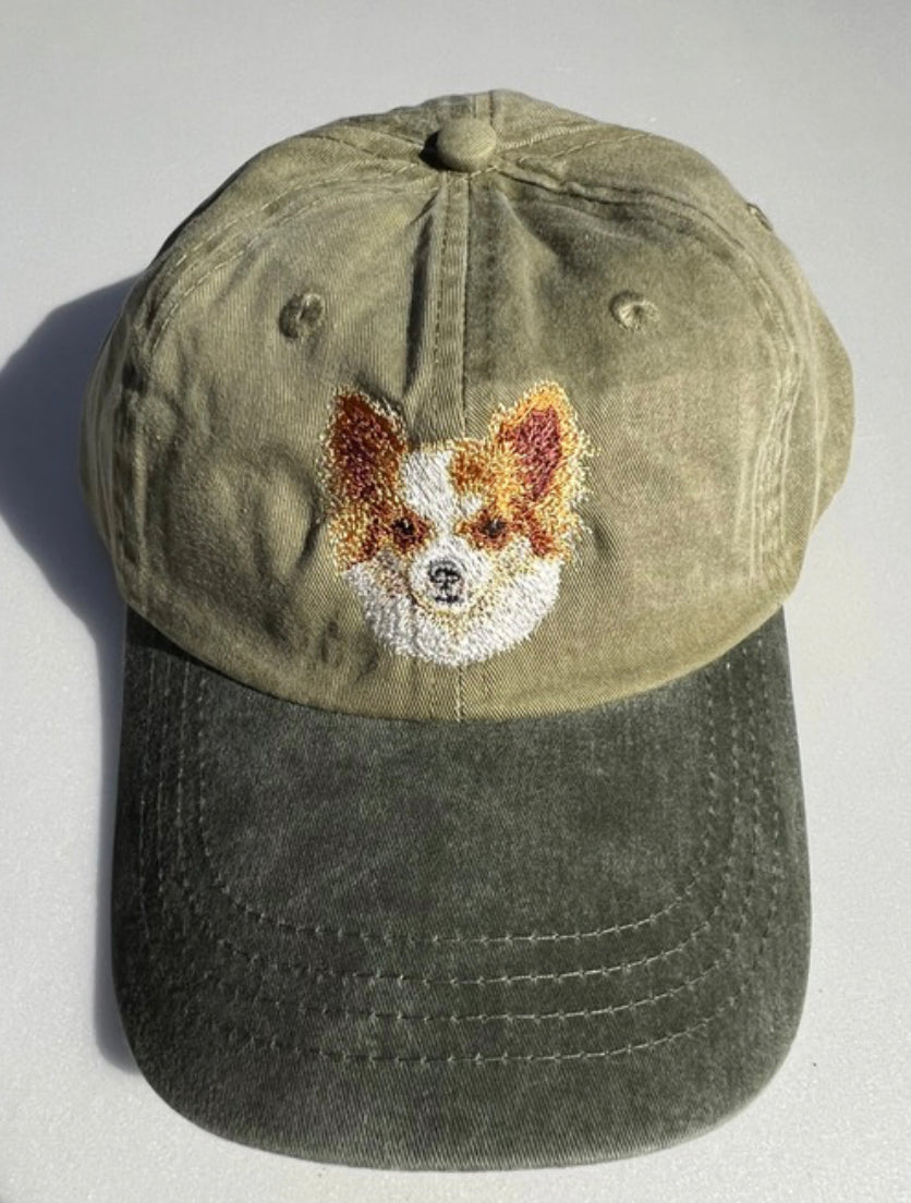 Dog embroidery cotton dad cap[Khaki]-Chihuahua(lemon)