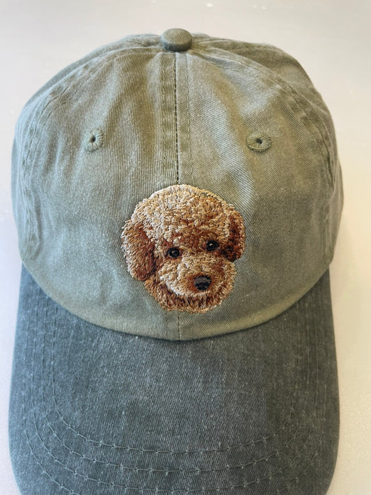 Dog embroidery cotton dad cap[Khaki]-Chihua Poo