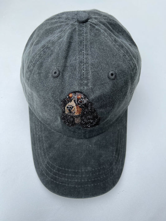 Dog embroidery cotton dad cap[fade black]-Cocker Spaniel（tan）