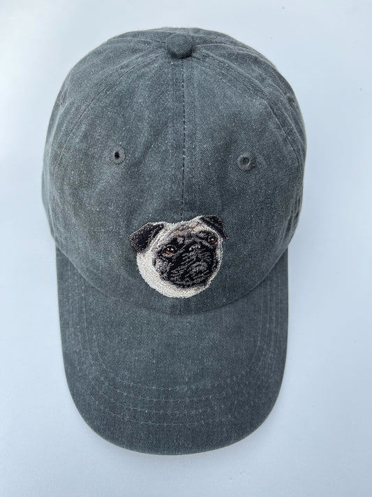 Dog embroidery cotton dad cap[fade black]-Pug