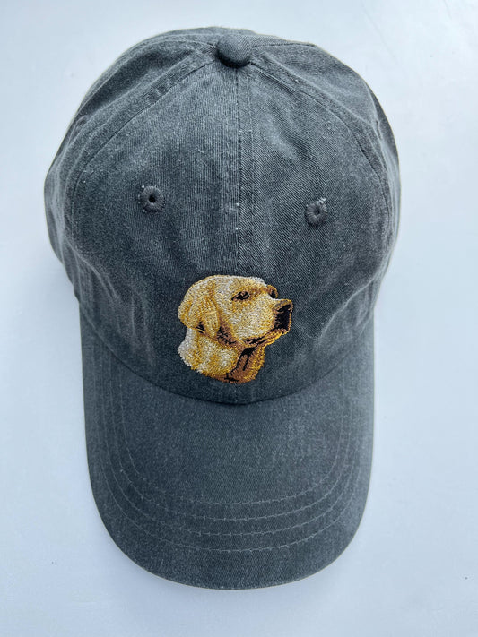 Dog embroidery cotton dad cap[fade black]-Yellow  Labrador