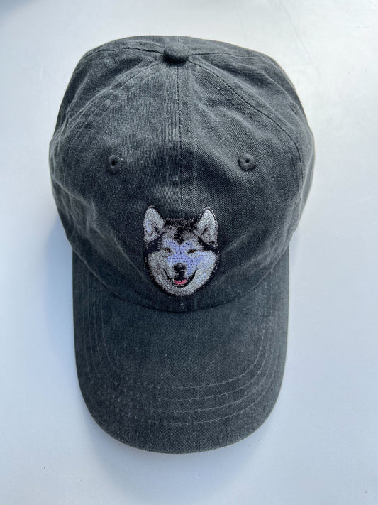 Dog embroidery cotton dad cap[fade black]-Alaskan malamute