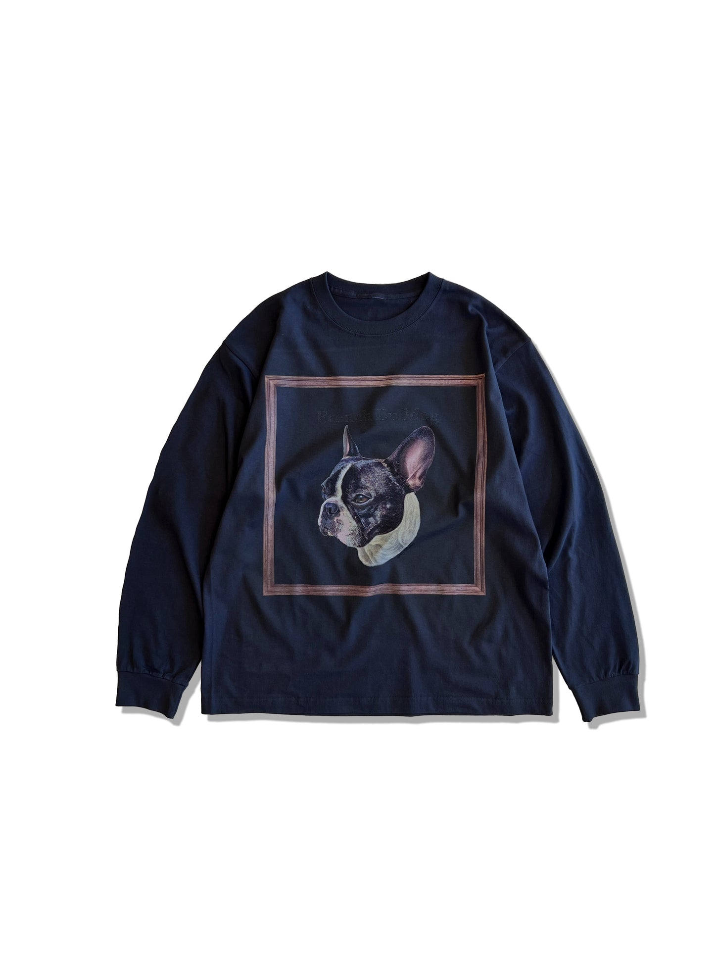 gray original Dog face printed L/S TEE[vintage black]-german shepherd