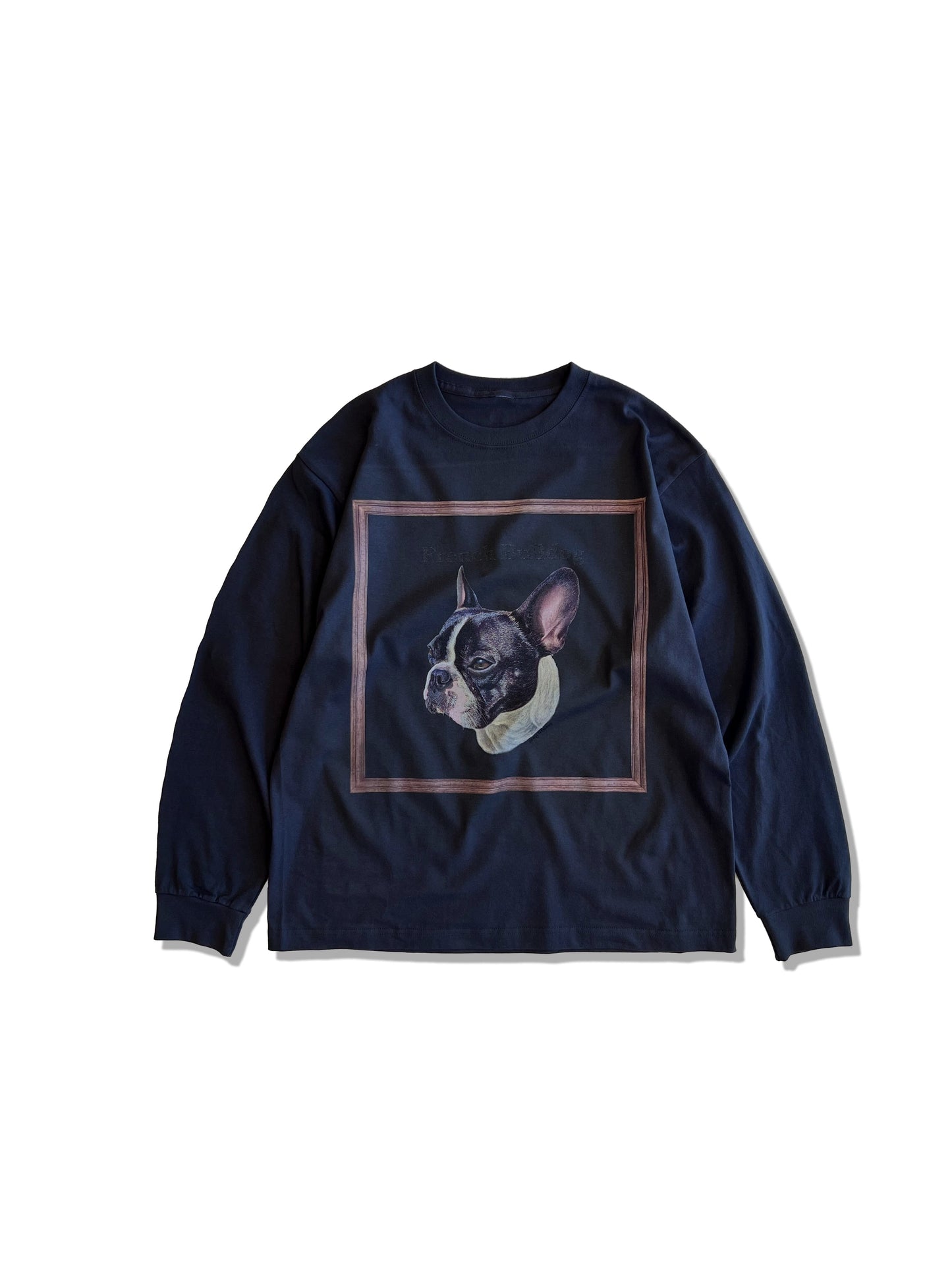 gray original Dog face printed L/S TEE[vintage black]-chow chow