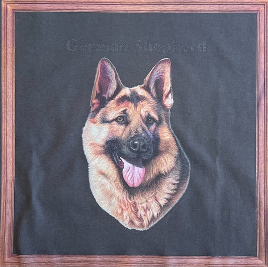 gray original Dog face printed L/S TEE[vintage black]-german shepherd