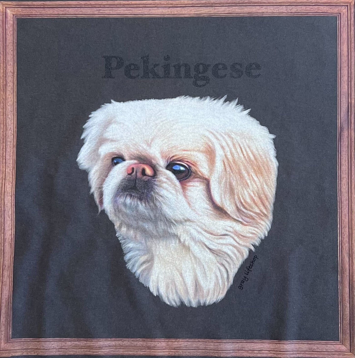 gray original Dog face printed L/S TEE[vintage black]-pekingese