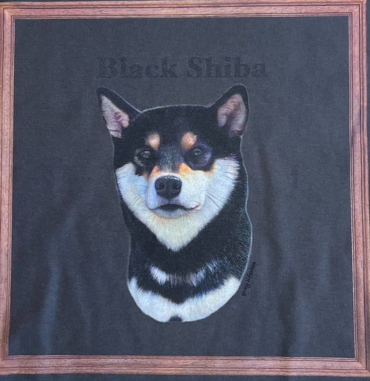 gray original Dog face printed L/S TEE[vintage black]-Black shiba