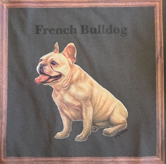 gray original Dog face printed L/S TEE[vintage black]-French Bulldog（cream）