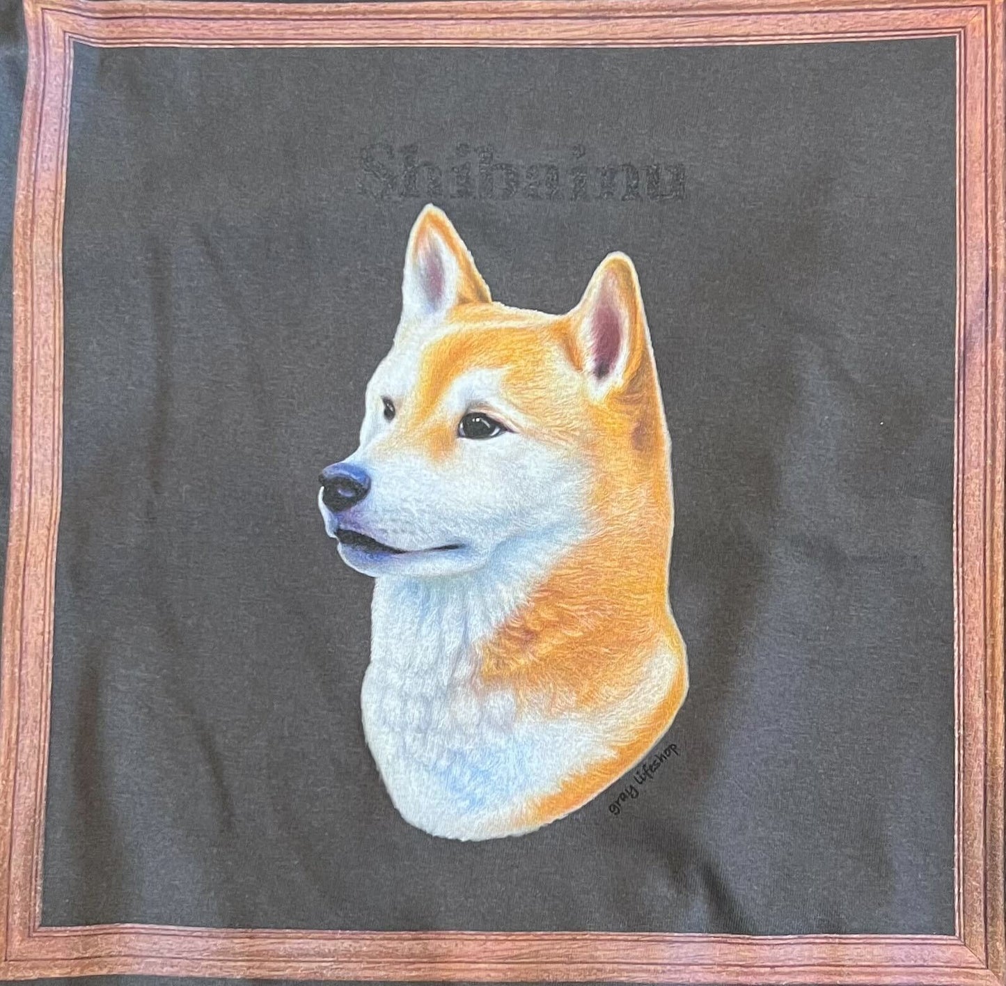 gray original Dog face printed L/S TEE[vintage black]-shibainu