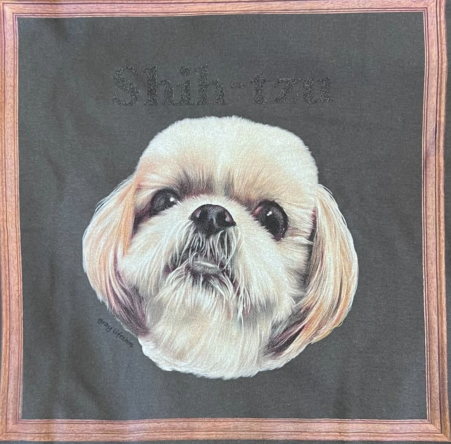 gray original Dog face printed L/S TEE[vintage black]-Shih Tzu