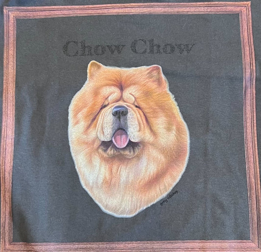 gray original Dog face printed L/S TEE[vintage black]-chow chow