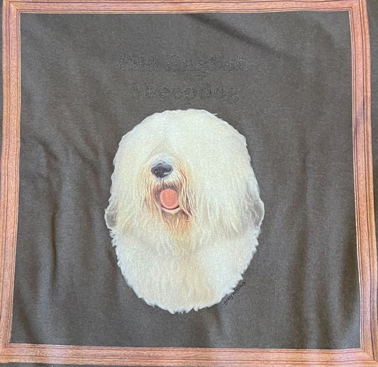 gray original Dog face printed L/S TEE[vintage black]-old english sheepdog