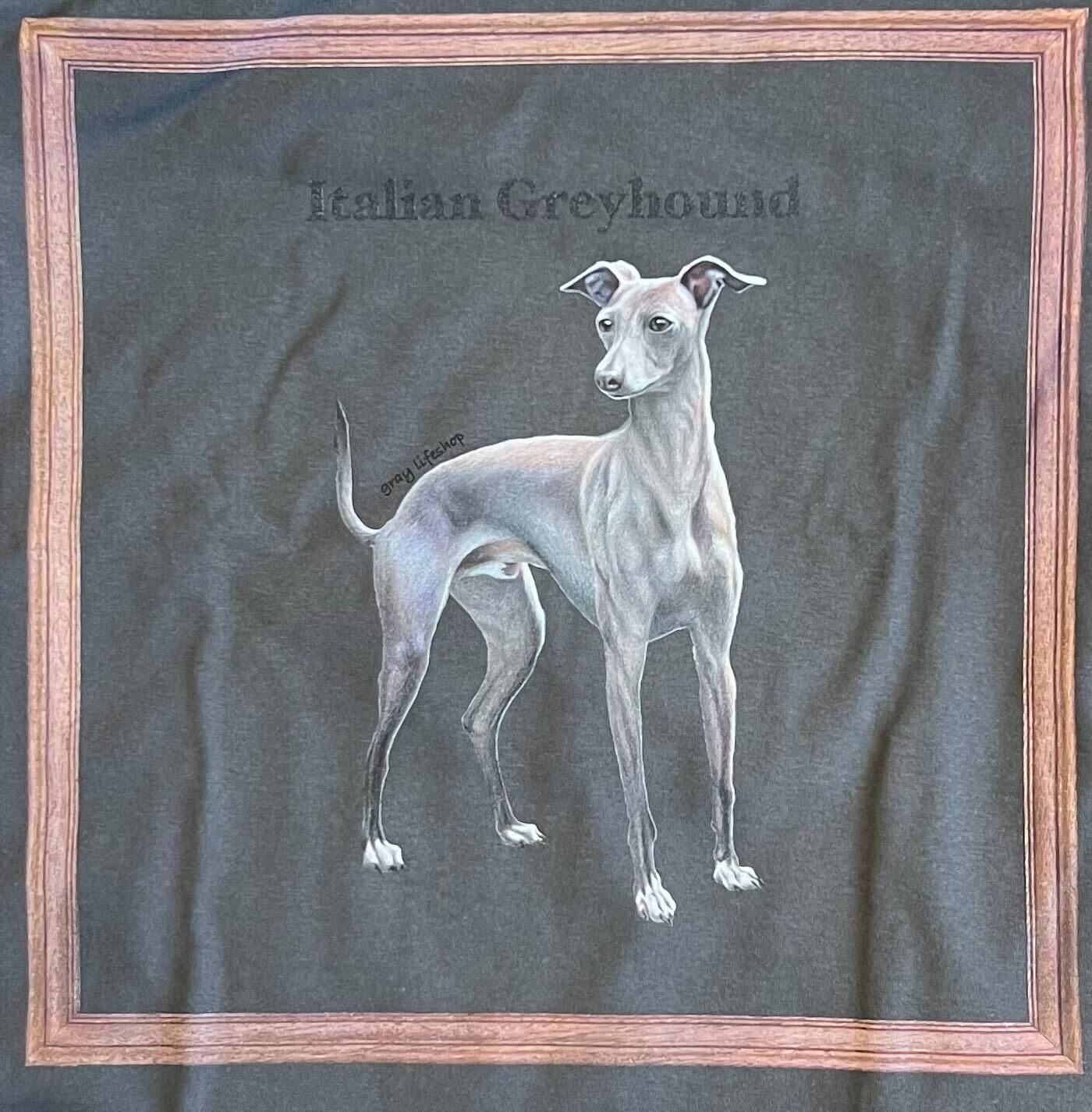 gray original Dog face printed L/S TEE[vintage black]-italian greyhound