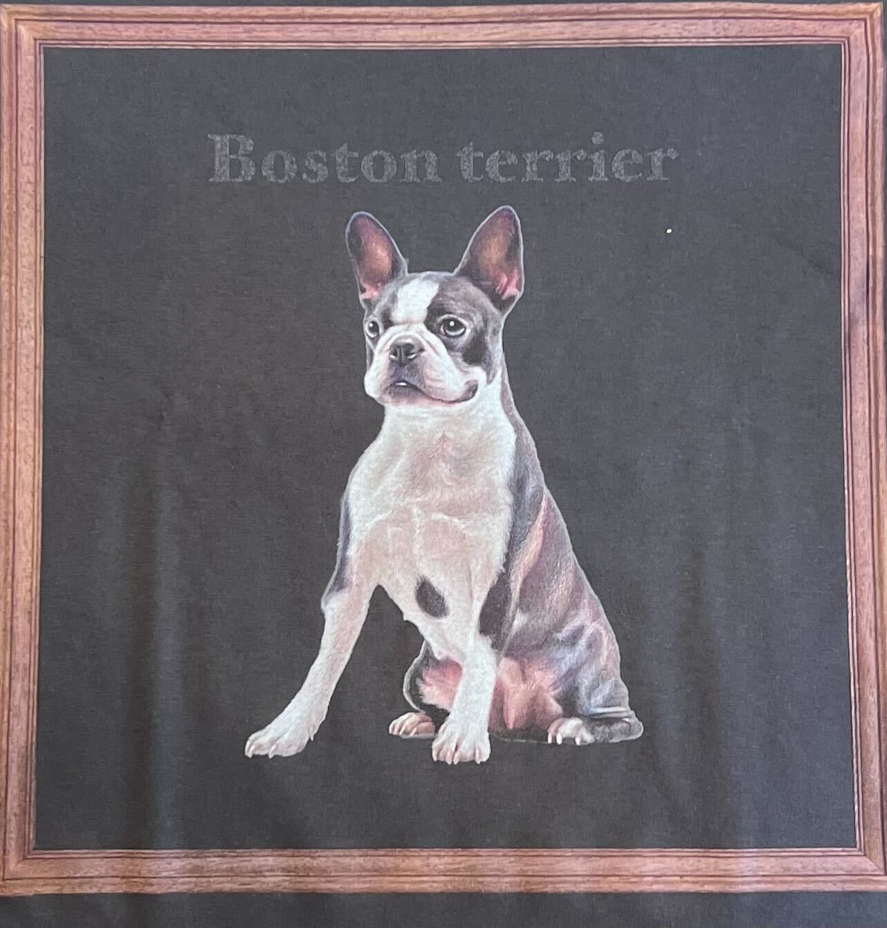 gray original Dog face printed L/S TEE[vintage black]-boston terrier