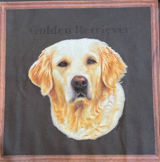 gray original Dog face printed L/S TEE[vintage black]-golden retriever
