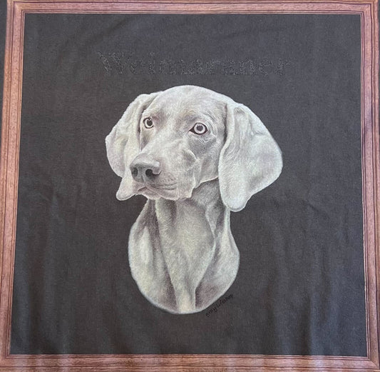 gray original Dog face printed L/S TEE[vintage black]-weimaraner