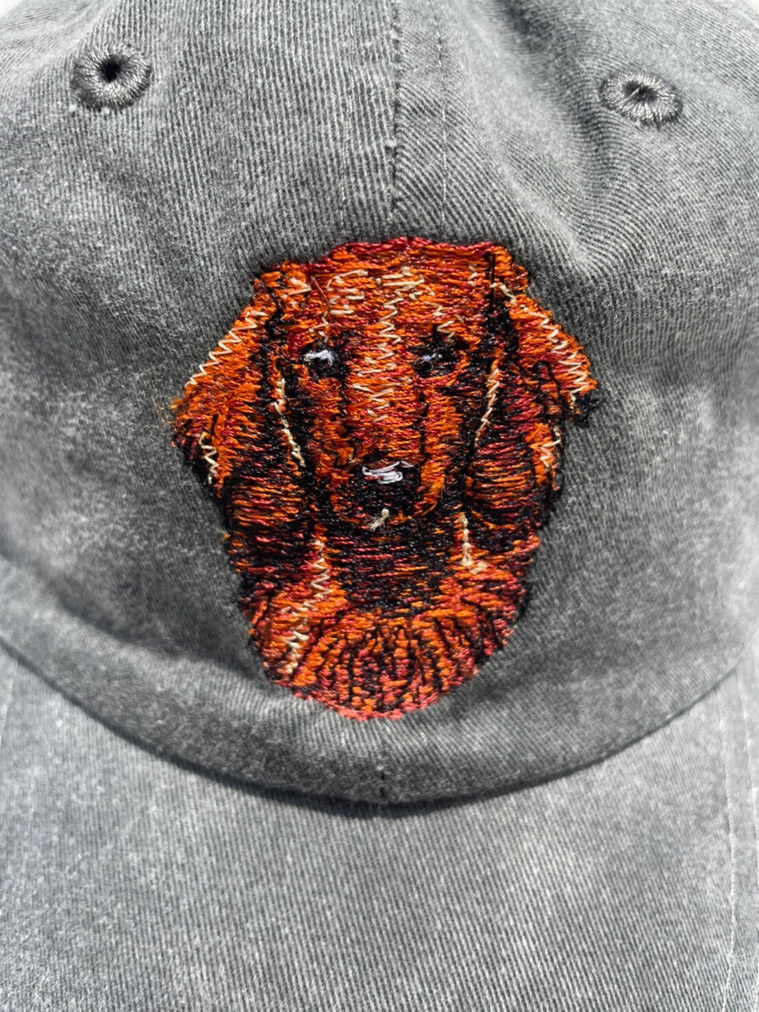 Dog embroidery cotton dad cap[fade black]-Dachshund(red)