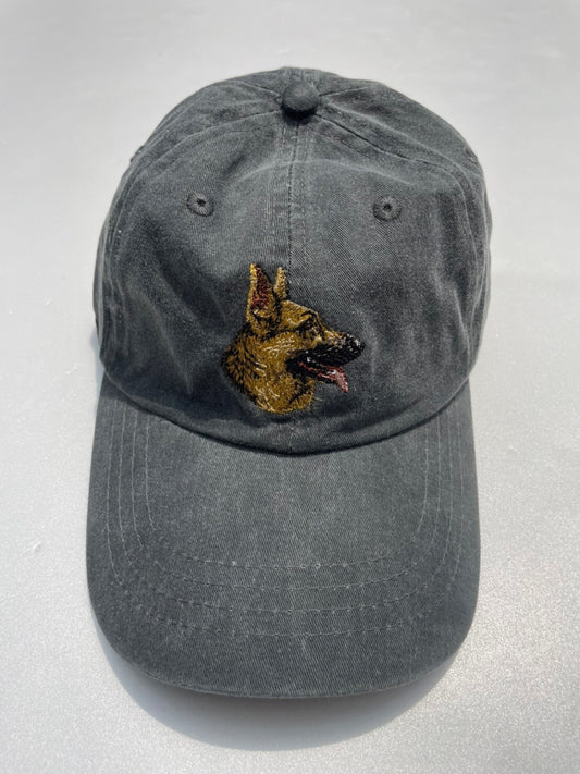 Dog embroidery cotton dad cap[fade black]-German shepherd(side)