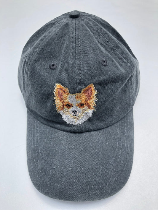 Dog embroidery cotton dad cap[fade black]-Chihuahua(lemon)