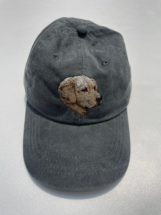 Dog embroidery cotton dad cap[fade black]-Golden retriever