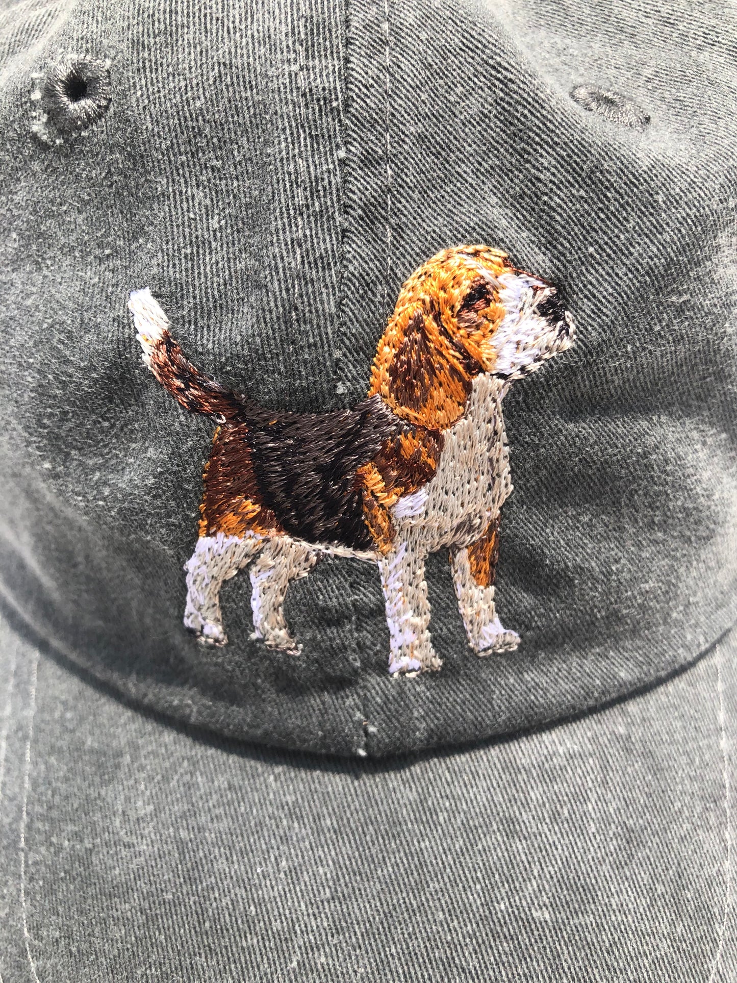 Dog embroidery cotton dad cap[fade black]-Beagle(whole)