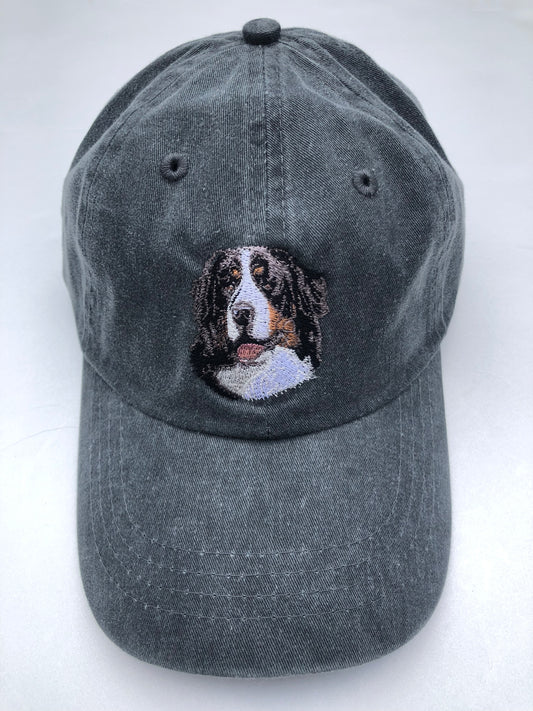 Dog embroidery cotton dad cap[fade black]-Bernese Mountain