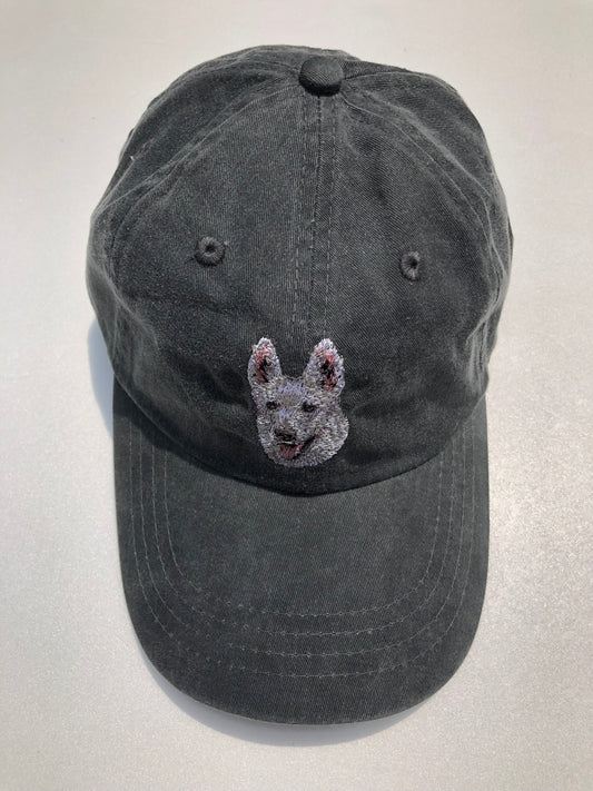 Dog embroidery cotton dad cap[fade black]-White Swiss Shepherd