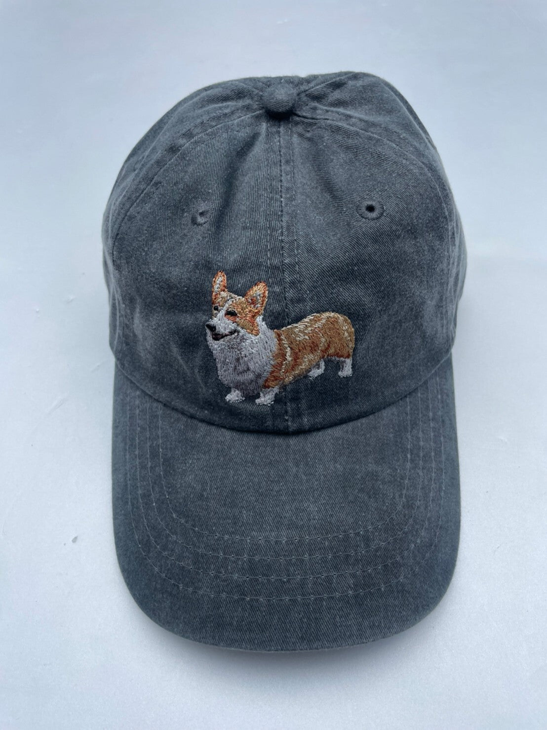 Dog embroidery cotton dad cap[fade black]-Corgi(whole)