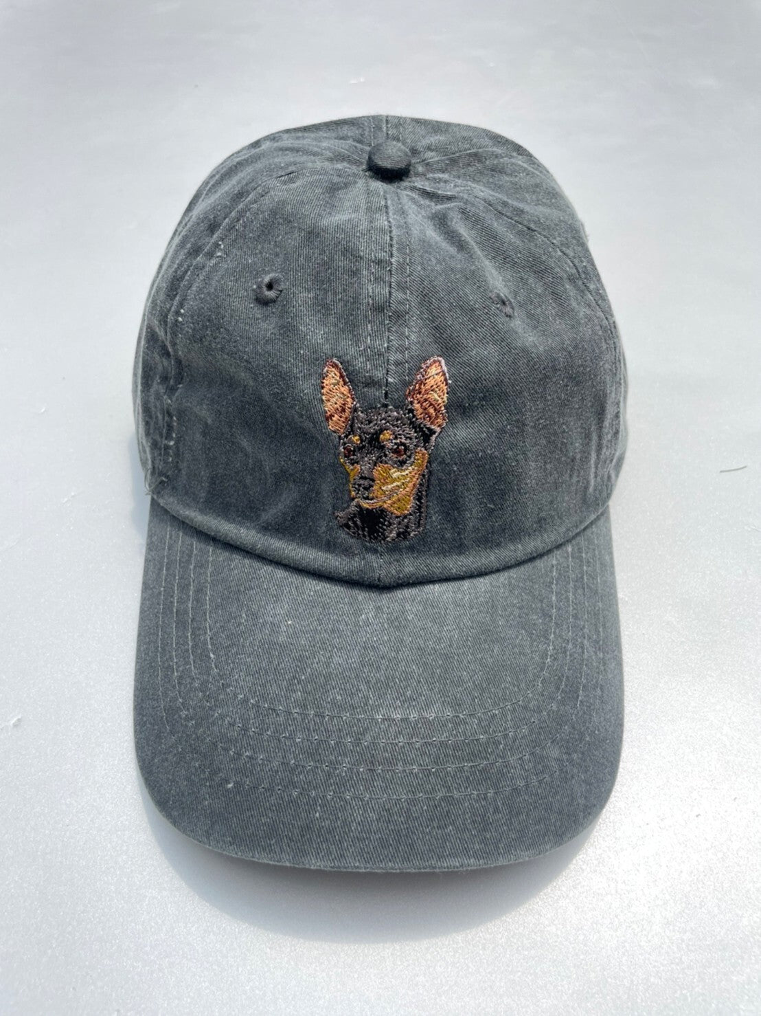 Dog embroidery cotton dad cap[fade black]-Miniature pinscher