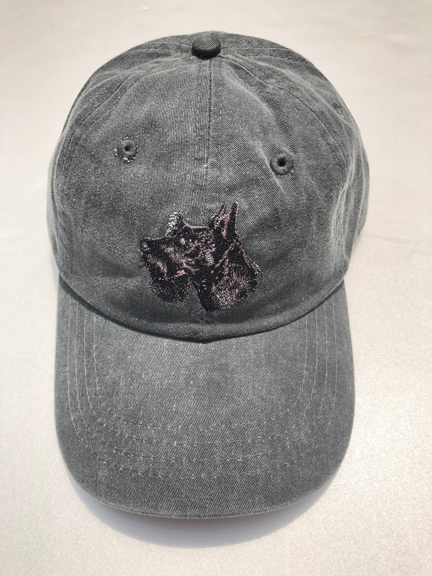 Dog embroidery cotton dad cap[fade black]-Scottish terrier