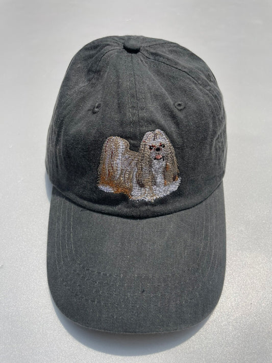Dog embroidery cotton dad cap[fade black]-Shih Tzu(whole)
