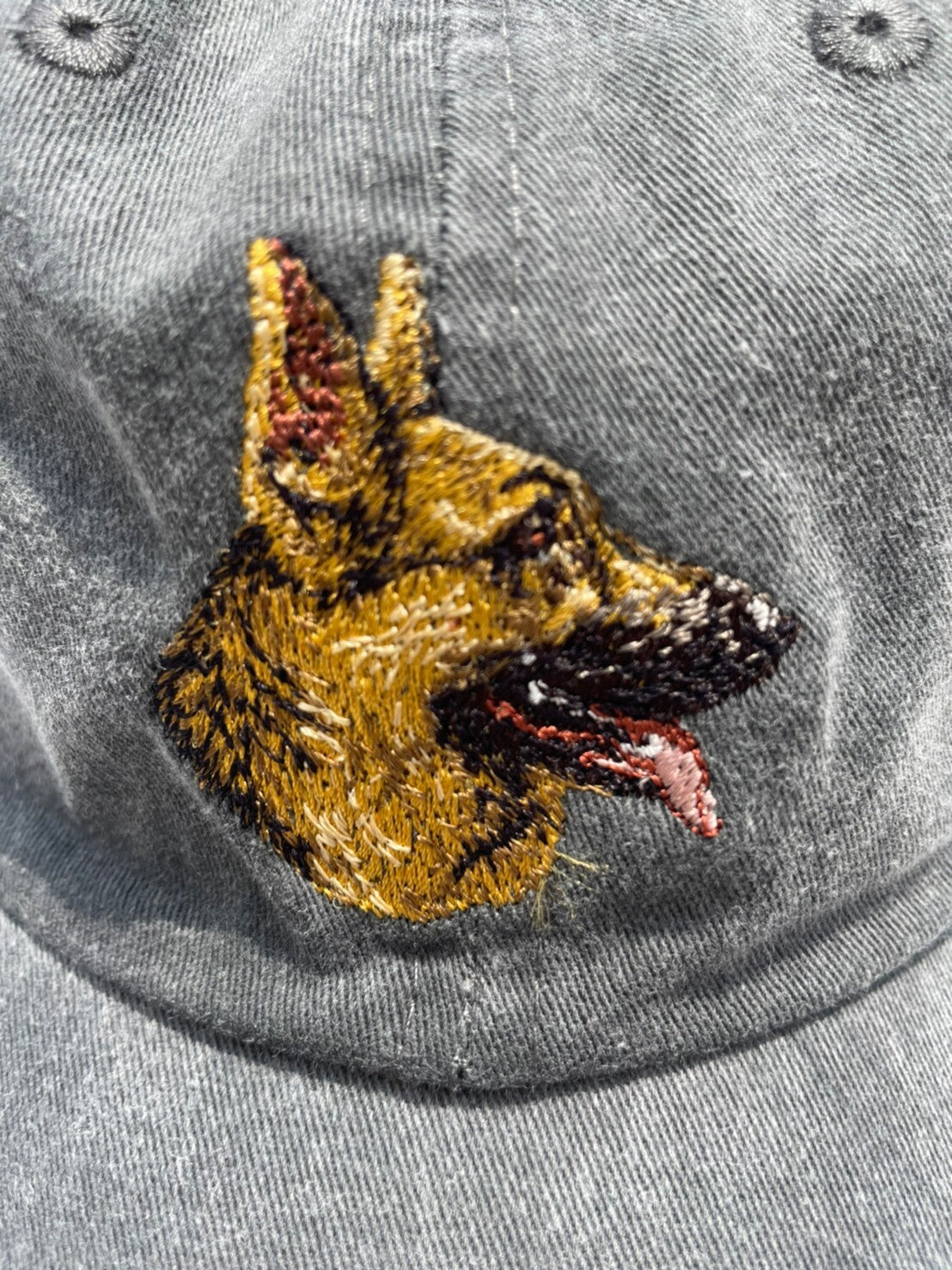 Dog embroidery cotton dad cap[fade black]-German shepherd(side)