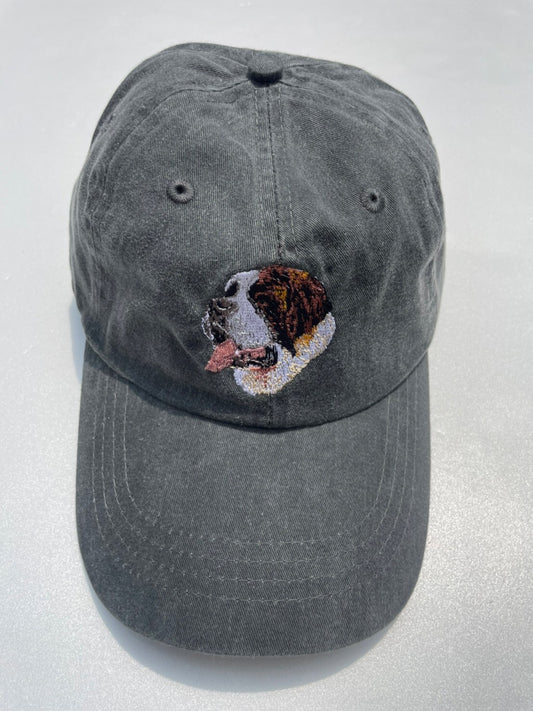 Dog embroidery cotton dad cap[fade black]-Saint Bernard