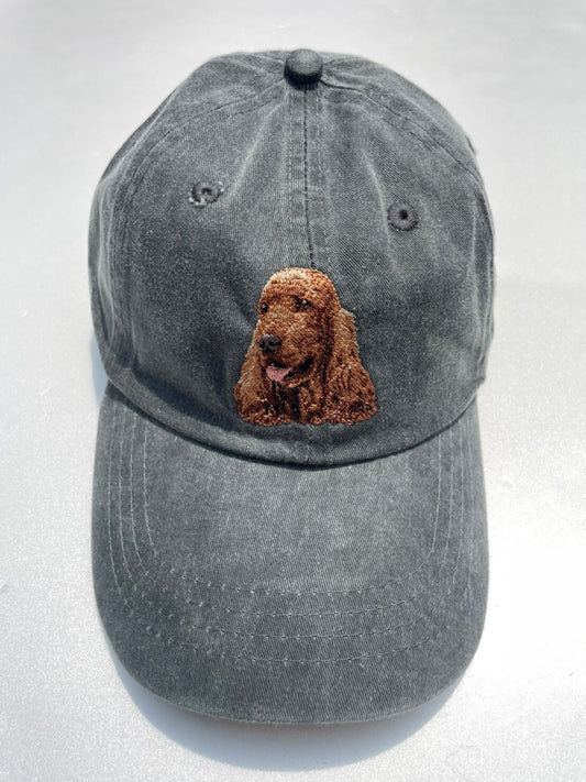 Dog embroidery cotton dad cap[fade black]-Cocker Spaniel(red)