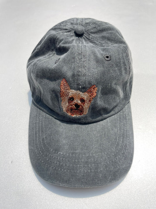 Dog embroidery cotton dad cap[fade black]-Yorkshire Terrier