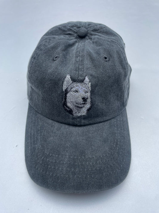 Dog embroidery cotton dad cap[fade black]-Siberian Husky