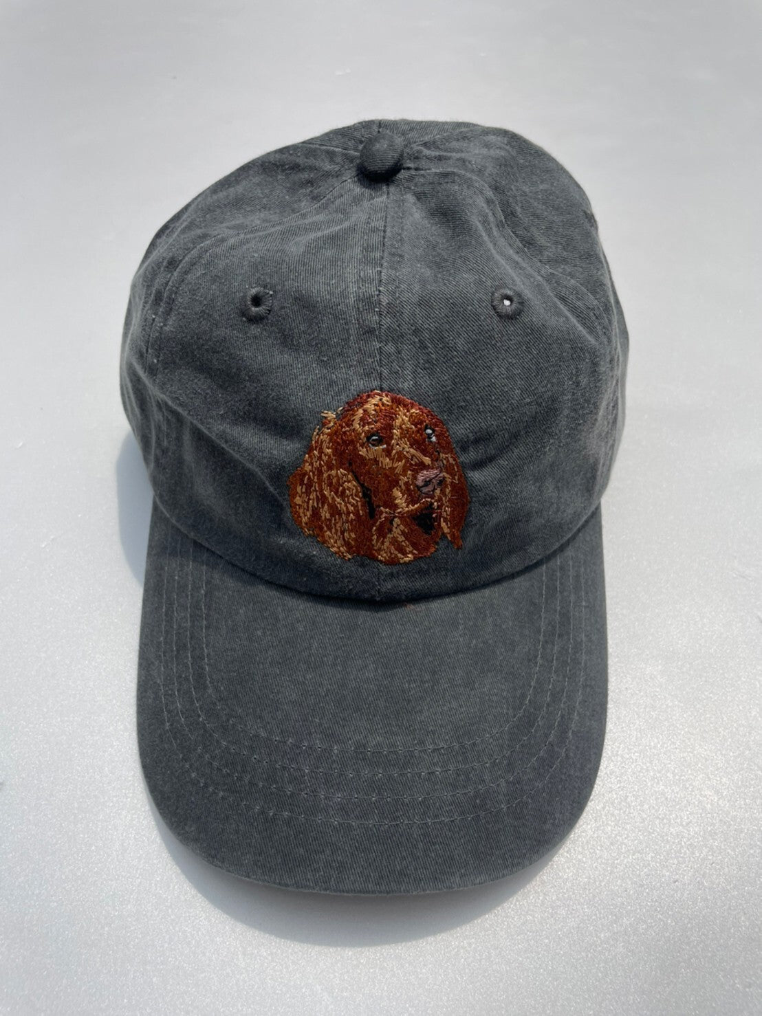 Dog embroidery cotton dad cap[fade black]-Irish setter②A