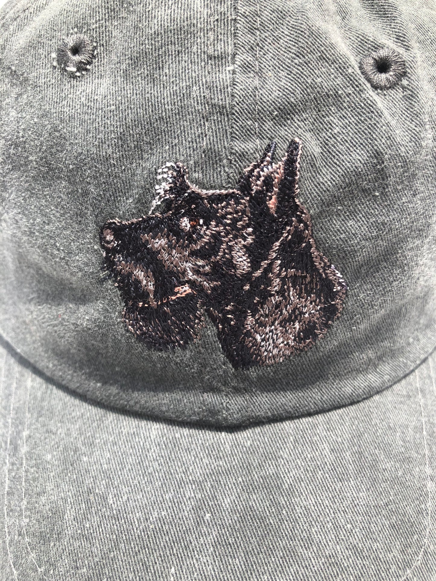 Dog embroidery cotton dad cap[fade black]-Scottish terrier