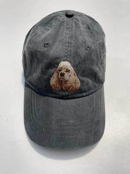 Dog embroidery cotton dad cap[fade black]-American Cocker Spaniel②A