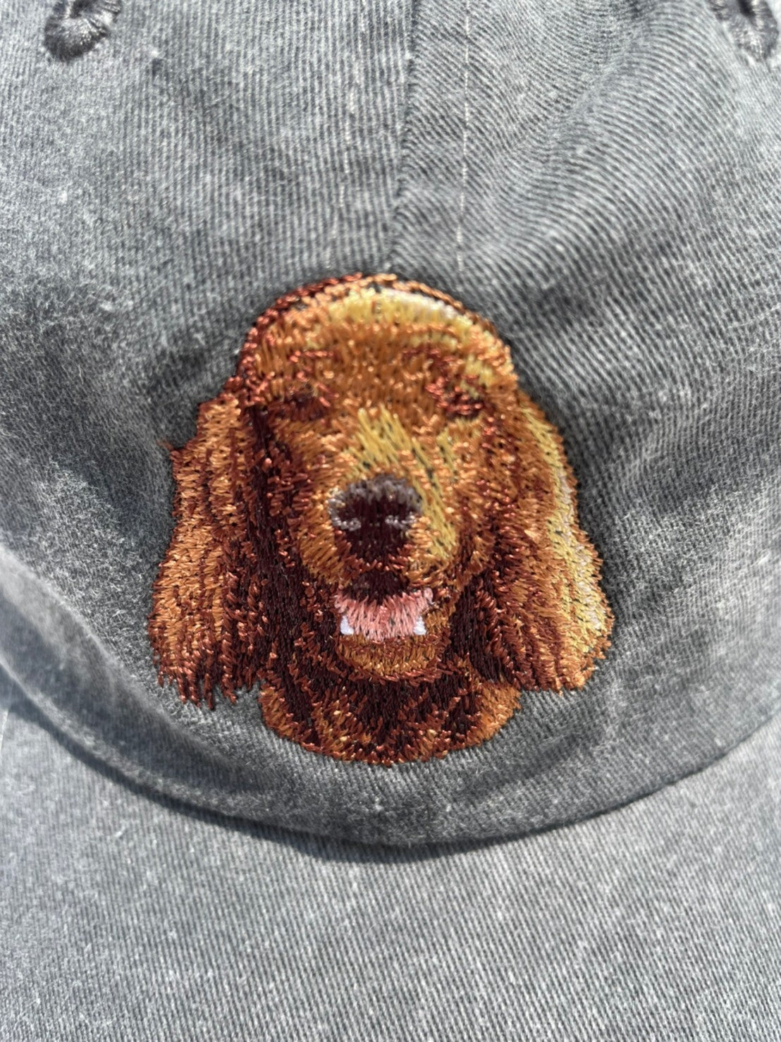 Dog embroidery cotton dad cap[fade black]-Irish setter