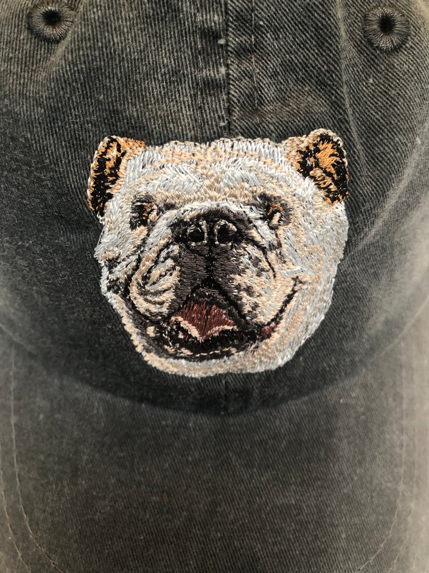 Dog embroidery cotton dad cap[fade black]-Bulldog(Front)