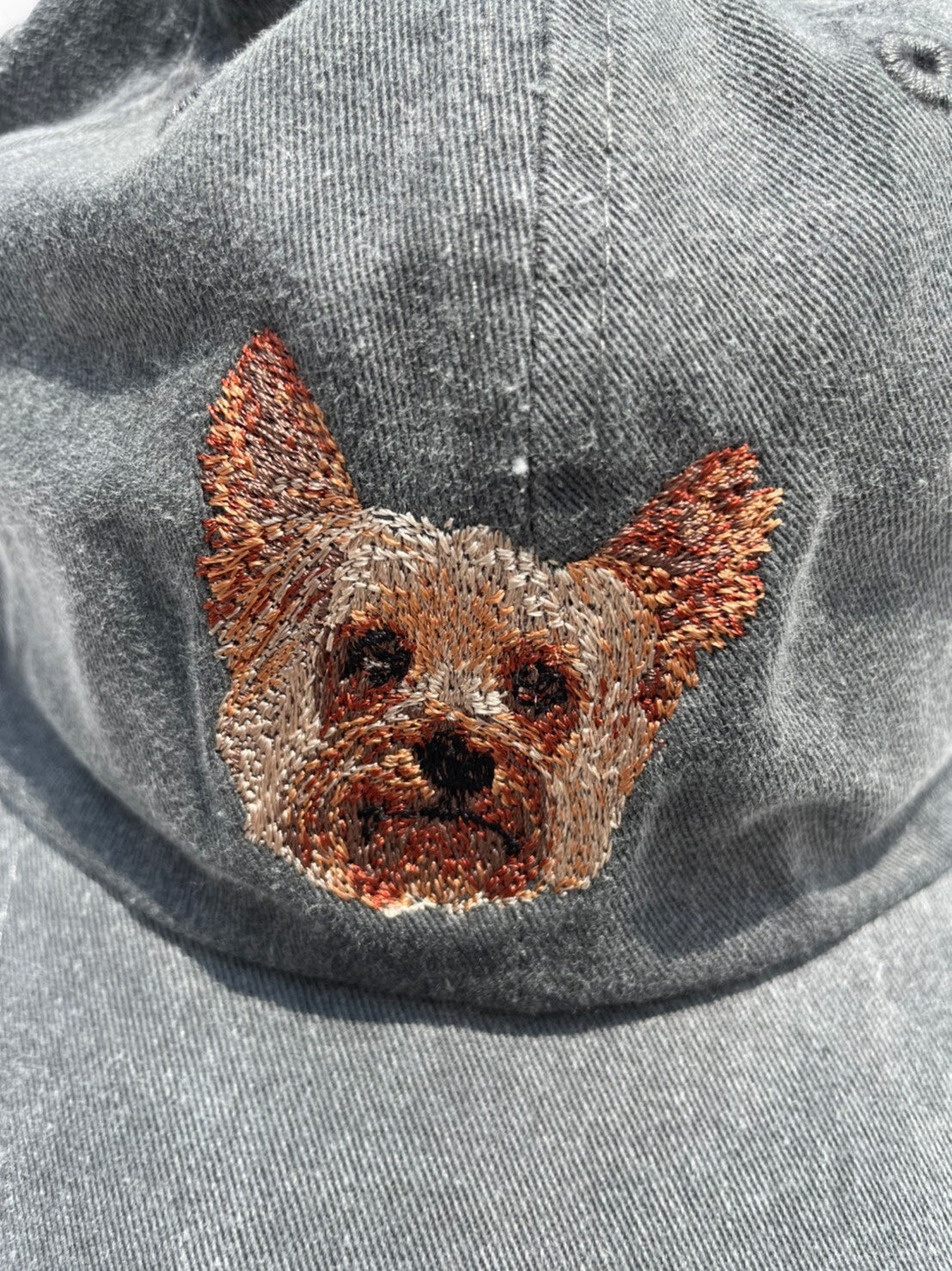 Dog embroidery cotton dad cap[fade black]-Yorkshire Terrier