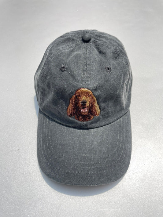 Dog embroidery cotton dad cap[fade black]-Irish setter