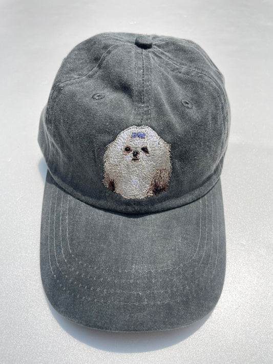 Dog embroidery cotton dad cap[fade black]-Shih Tzu