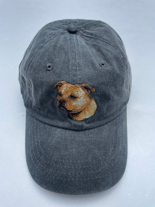 Dog embroidery cotton dad cap[fade black]-Pitbull