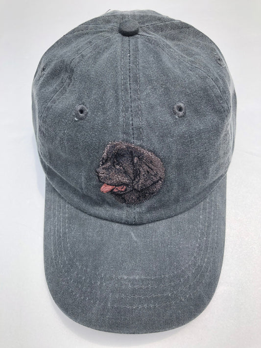 Dog embroidery cotton dad cap[fade black]-Newfoundland