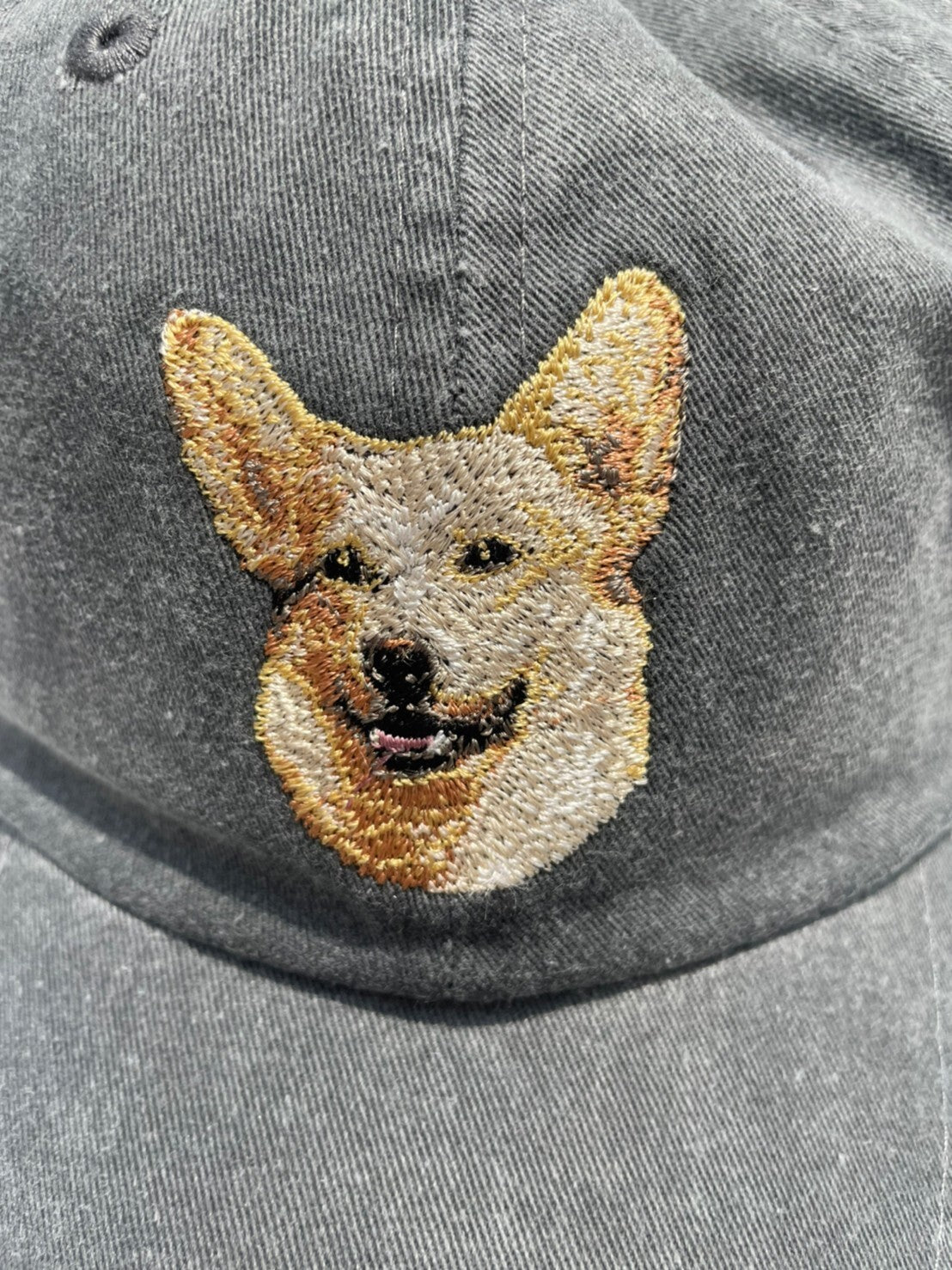 Dog embroidery cotton dad cap[fade black]-Corgi